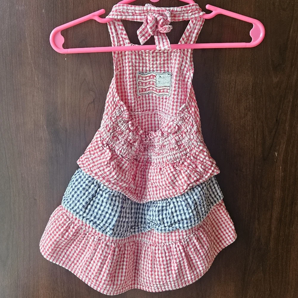 Patriotic American Baby Gingham Print Kids Dress
